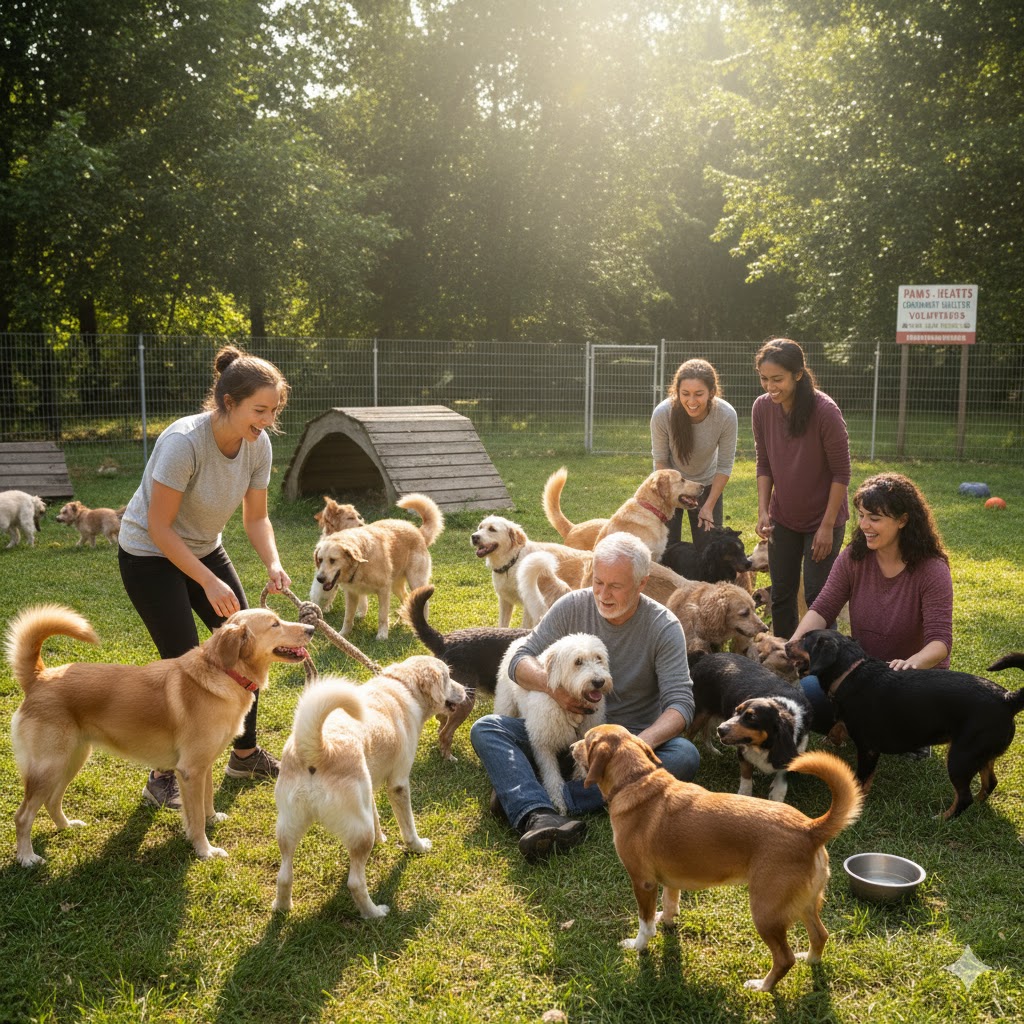 Inside the Heart of a Shelter — How Community Love Saves Dogs Volunteers playing with rescue dogs at a community shelter