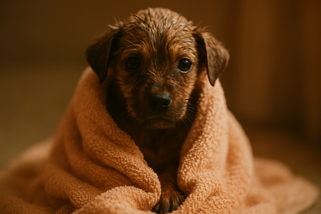 Rescue dog Stormy resting safely after being saved from the streets, beginning her healing journey
