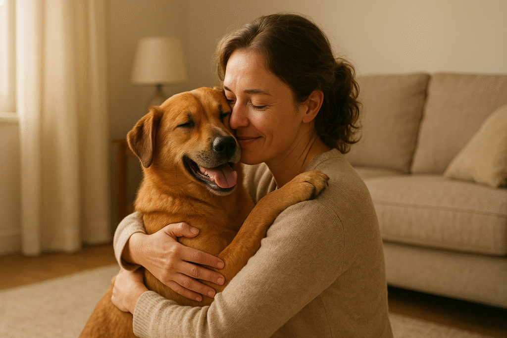 Heartwarming Rescue Dog Stories That Will Melt Your Heart Rescued dog cuddling happily with new family in a cozy home.