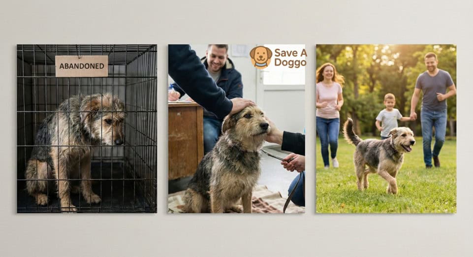 Emotional moment of a rescued dog finding a forever home