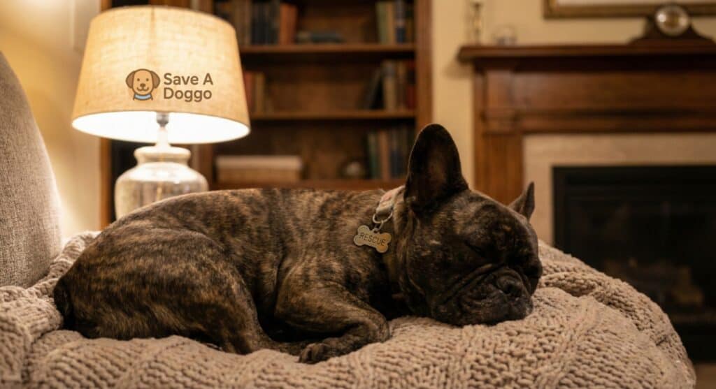 Rescue Dog Heartwarming Story — From Fear to Trust (A Real Adoption Journey) Rescue dog sleeping peacefully after adoption in a loving home