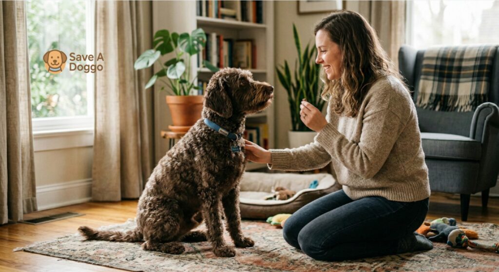 Owner building trust while training an adopted rescue dog using positive reinforcement at home