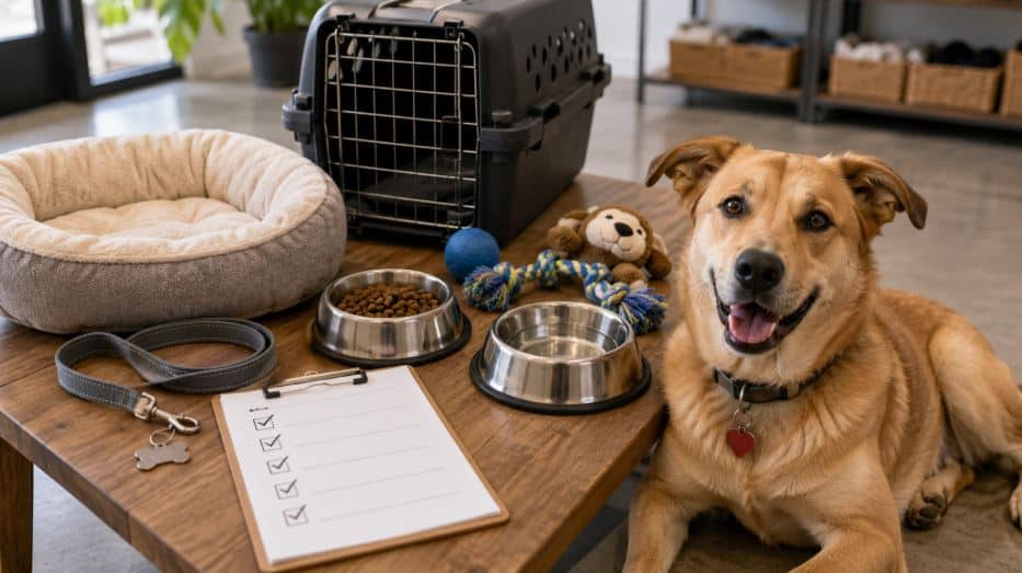rescue dog adoption supplies prepared before bringing a dog home