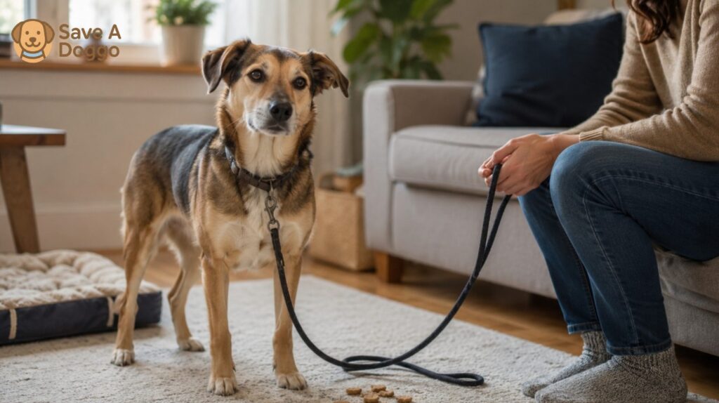 rescue dog afraid of leash or collar